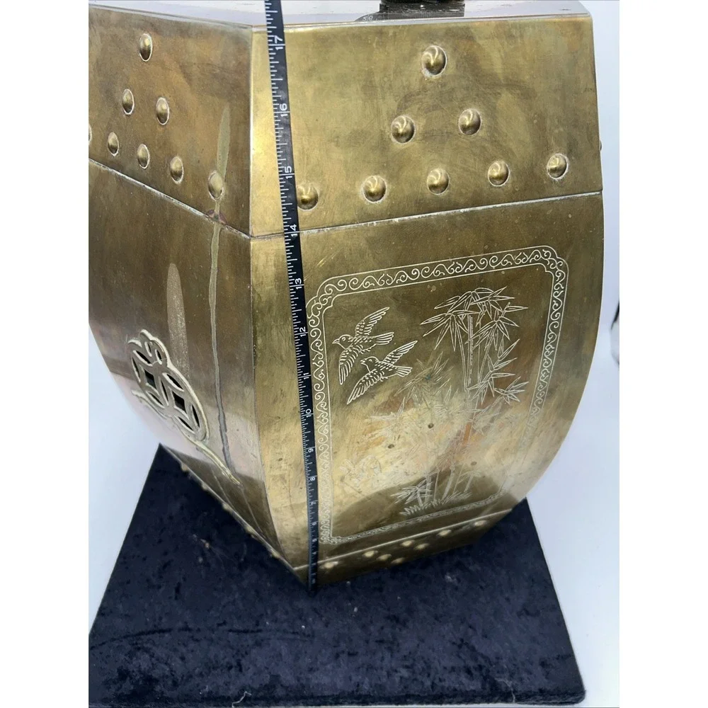 Vintage Brass Chinese Garden Stool Seat, Mid-Century Hollywood Regency Look